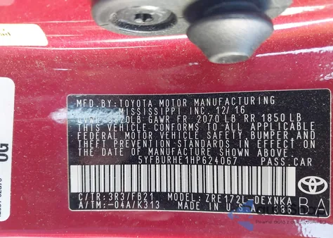 2017 Toyota Corolla Le from USA, damaged, VIN 5YFBURHE1HP624067